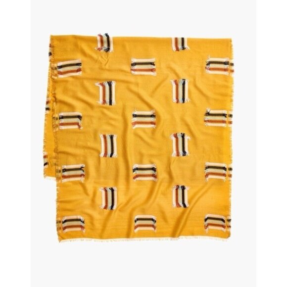 MADEWELL FRINGE STRIPE JACQUARD SCARF BOHO LIGHTWEIGHT YELLOW RAINBOW WRAP SCARF - Picture 1 of 7